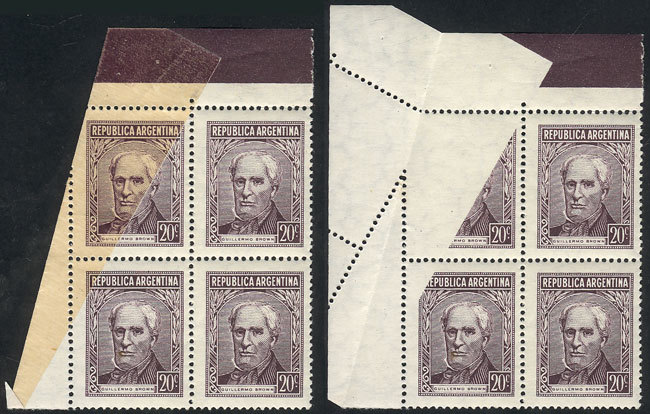 ARGENTINA GJ.1038, 20c. Brown (type C), Block Of 4 With VARIETY: Pre-printing P - Andere & Zonder Classificatie