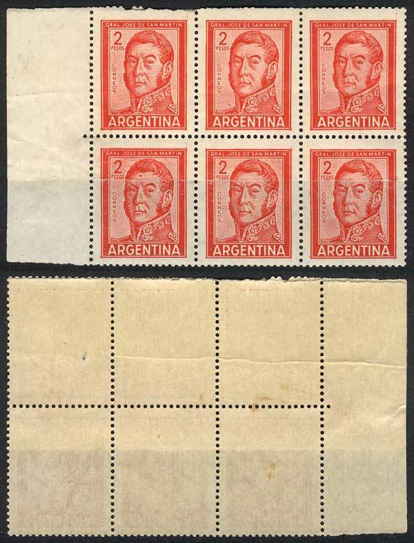 ARGENTINA GJ.1132, 1959/64 2P. San Martín, Block Of 6 With PAPER OVERLAP Variet - Andere & Zonder Classificatie