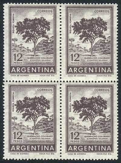 ARGENTINA GJ.1144, 1959/64 12P. Quebracho Tree, Block Of 4, Offset Printing, VF - Andere & Zonder Classificatie