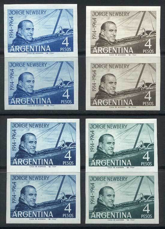 ARGENTINA GJ.1275, 1964 Aviator Jorge Newbery, TRIAL COLOR PROOFS: 4 Different - Andere & Zonder Classificatie