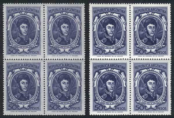 ARGENTINA GJ.1318A, 1965/8 50P. San Martín, 2 Blocks Of 4 Printed On National P - Andere & Zonder Classificatie
