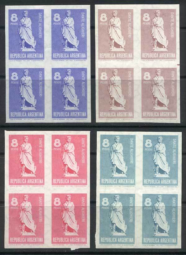 ARGENTINA GJ.1335, 1965 Dante Alighieri, TRIAL COLOR PROOFS: 4 Different Imperf - Andere & Zonder Classificatie