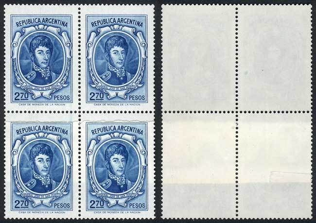 ARGENTINA GJ.1633, 1974/6 $2.70 San Martín, Block Of 4 With PAPER OVERLAP Varie - Andere & Zonder Classificatie