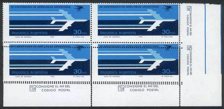 ARGENTINA GJ.1710, 1976 Airplane, Aerolíneas Argentinas, Block Of 4 With Double - Andere & Zonder Classificatie