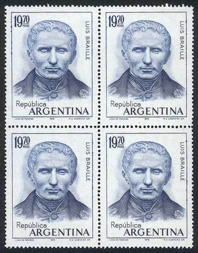 ARGENTINA GJ.1712A, 1976 Braille, Block Of 4 Printed On CHALKY PAPER (normal Pa - Andere & Zonder Classificatie