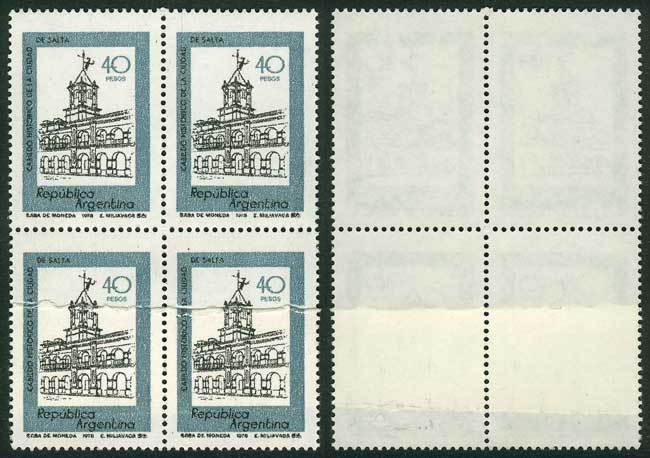 ARGENTINA GJ.1783, 1977/9 40P. Salta Cabildo, Block Of 4 With PAPER OVERLAP Var - Andere & Zonder Classificatie