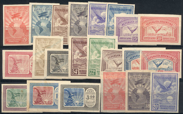 ARGENTINA GJ.636/654, 1928 First Airmail Set (19 Values), PROOFS Printed In The - Luchtpost