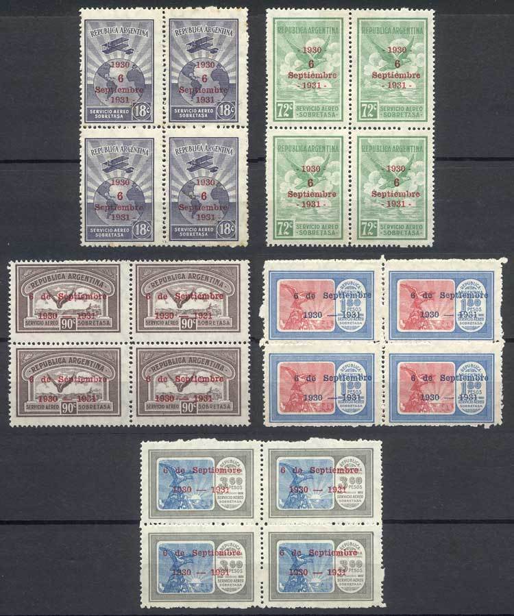 ARGENTINA GJ.715/719, 1931 First Anniversary Of The Revolution, Set Of 5 Values - Luchtpost