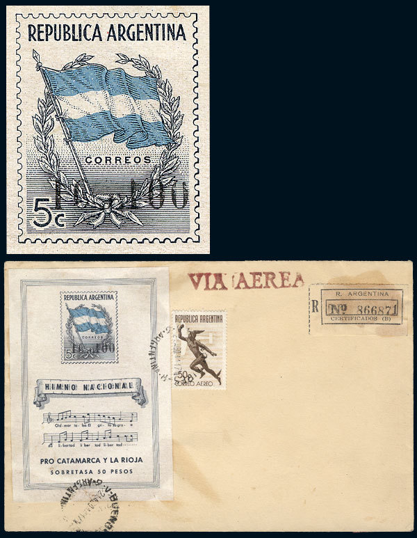 ARGENTINA GJ.HB 10, 1944 National Anthem 5c. + 50P. With VARIETY: Sheet Number - Blokken & Velletjes