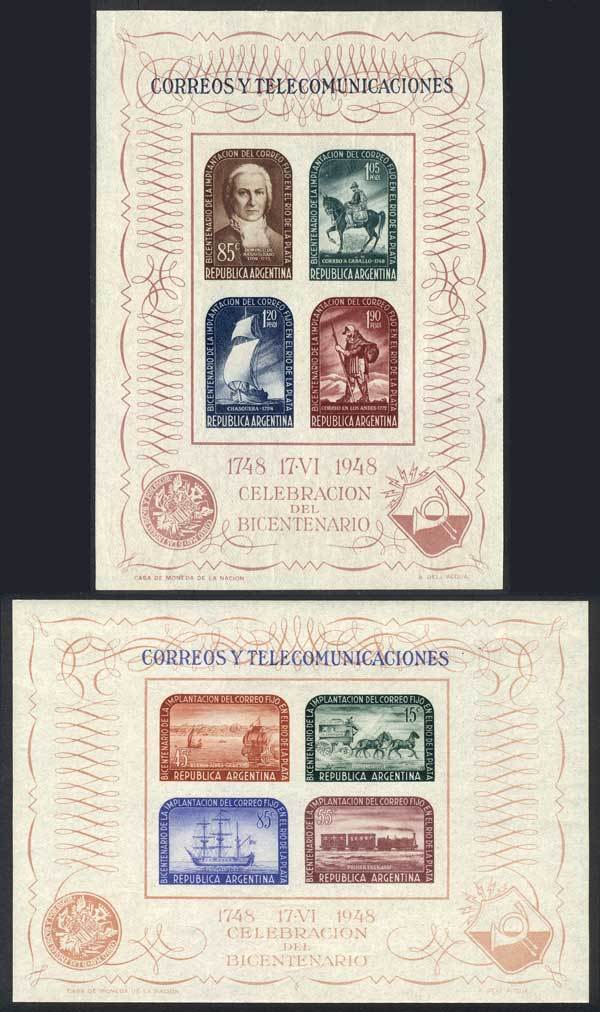 ARGENTINA GJ.11/12, 1948 Bicentenary Of The Rio De La Plata Postal Service, Set - Blokken & Velletjes