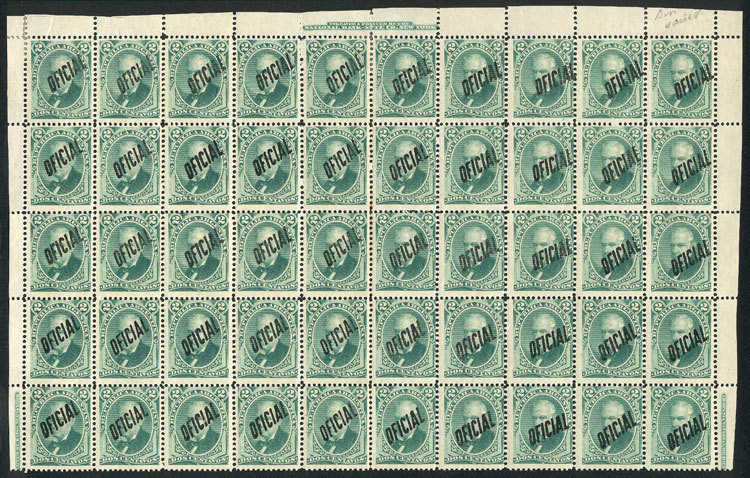 ARGENTINA GJ.14, Fantastic Block Of 50 Stamps (top Part Of The Sheet), With Not - Servizio