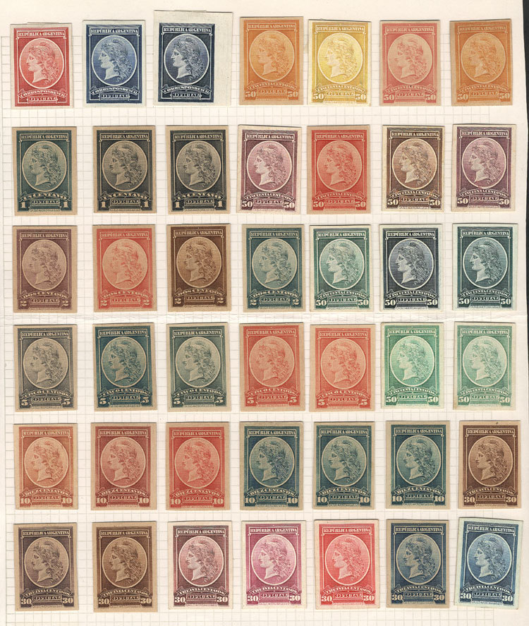 ARGENTINA GJ.35/40, 1901 Liberty Head, Lot Of 42 TRIAL COLOR PROOFS, All Differ - Dienstzegels