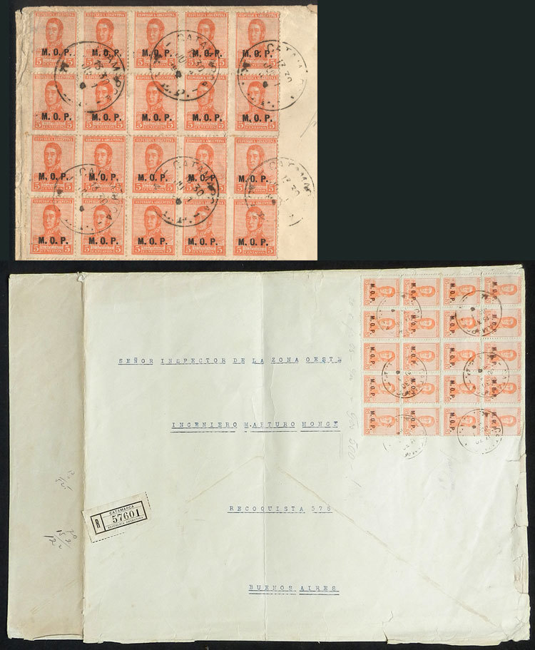 ARGENTINA GJ.531, 20 Examples (2 Blocks Of 10) Franking A Registered Cover Sent - Dienstzegels