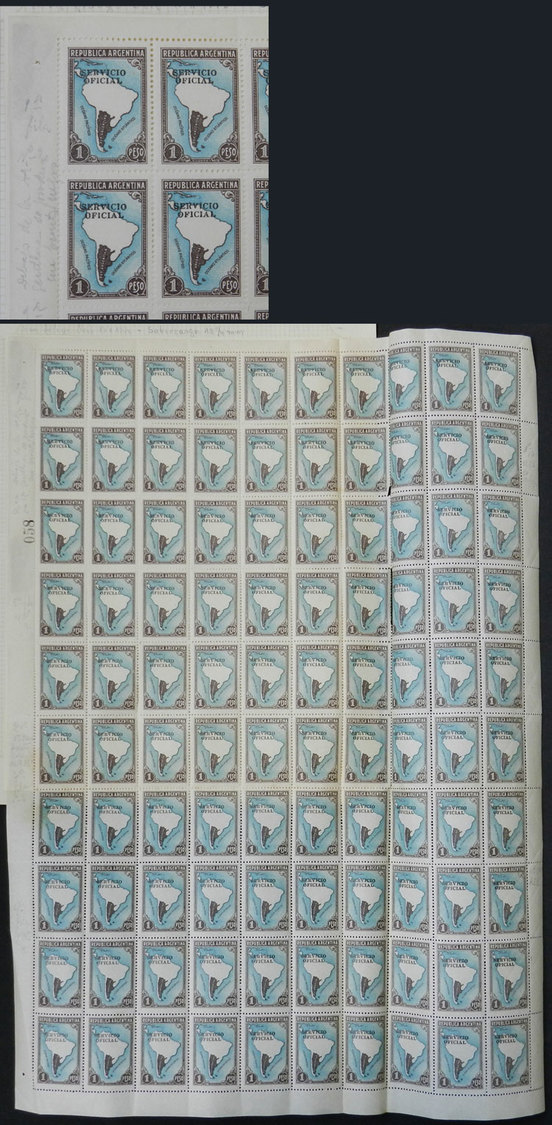 ARGENTINA GJ.665, Complete Sheet Of 100 Examples, Including Some Varieties Indi - Dienstzegels