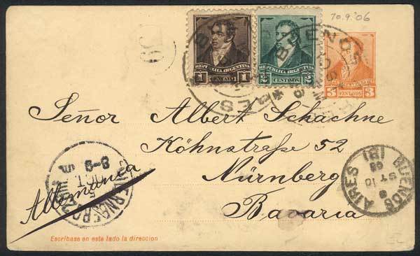 ARGENTINA 3c. Postal Card + GJ.175+176, Sent From Buenos Aires To Germany On 10 - Andere & Zonder Classificatie