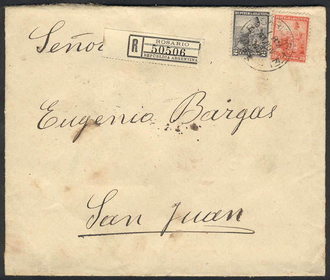 ARGENTINA Registered Cover Sent From Rosario To San Juan On 13/NO/1907, Franked - Andere & Zonder Classificatie