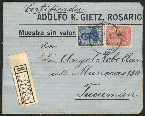 ARGENTINA Registered Cover Sent From Rosario To Tucuman In JUL/1911, Franked Wi - Andere & Zonder Classificatie