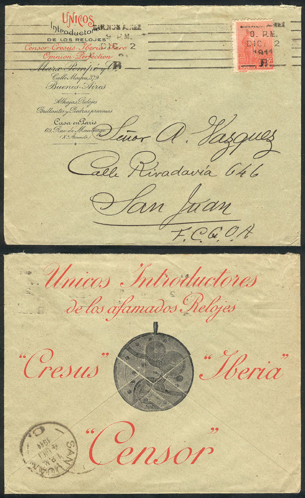 ARGENTINA Cover With Advertising On Front And Reverse (Watches), Franked With 5 - Andere & Zonder Classificatie