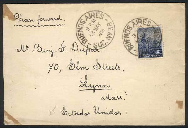 ARGENTINA Cover Franked By GJ.344, Buenos Aires Datestamp Of 24/MAY/1915 With E - Andere & Zonder Classificatie