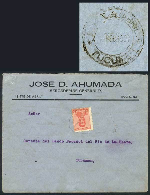 ARGENTINA Cover Franked By GJ.428 Pencil Cancelled, Sent To Tucuman. On Reverse - Andere & Zonder Classificatie
