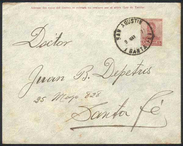 ARGENTINA 5c. PS Cover Postmarked At SAN AGUSTÍN (Santa Fe) For 9/MAY/1917, VF! - Andere & Zonder Classificatie