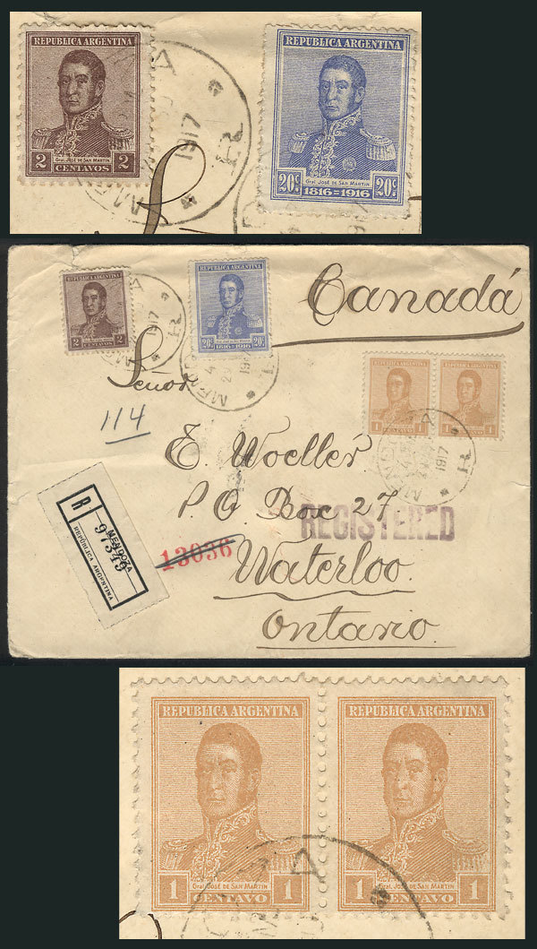 ARGENTINA 29/AU/1917 Mendoza - CANADA: Registered Cover Franked With 24c. Combi - Andere & Zonder Classificatie