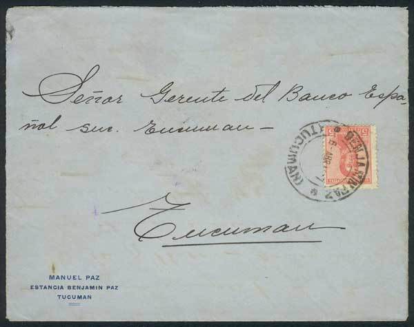 ARGENTINA Cover Franked By GJ.428 And Sent To Tucuman, With The Extremely Rare - Andere & Zonder Classificatie