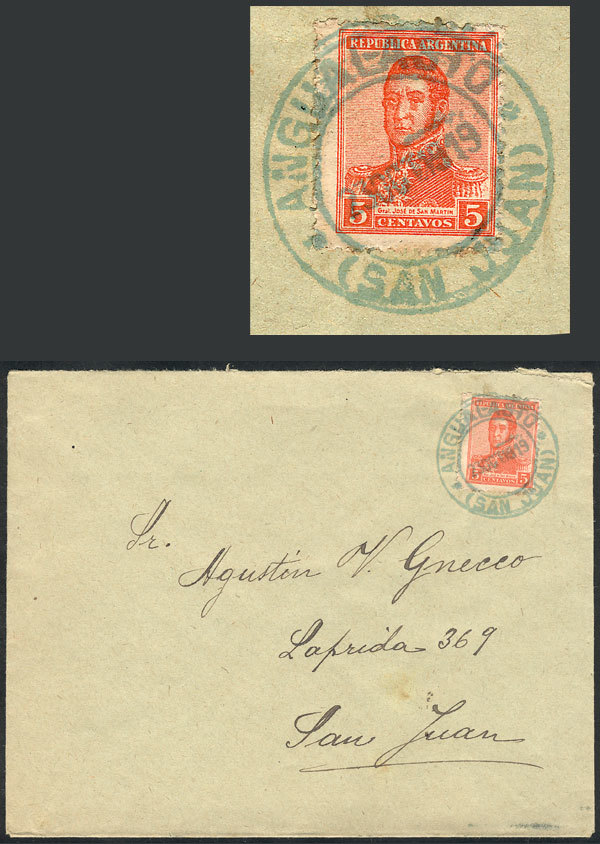 ARGENTINA Cover Franked With 5c. San Martín With Blue-green Postmark Of ANGUALA - Andere & Zonder Classificatie