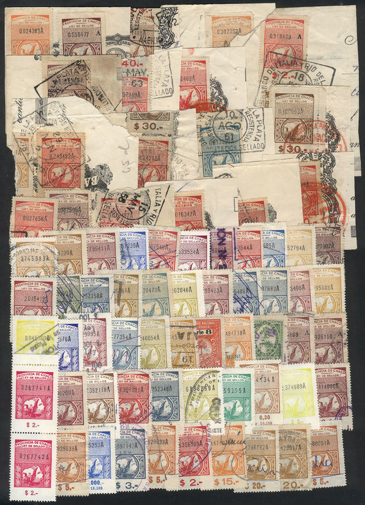 ARGENTINA CHACO: Large Amount Of Stamps, Most Used On Fragments Of Documents, S - Andere & Zonder Classificatie