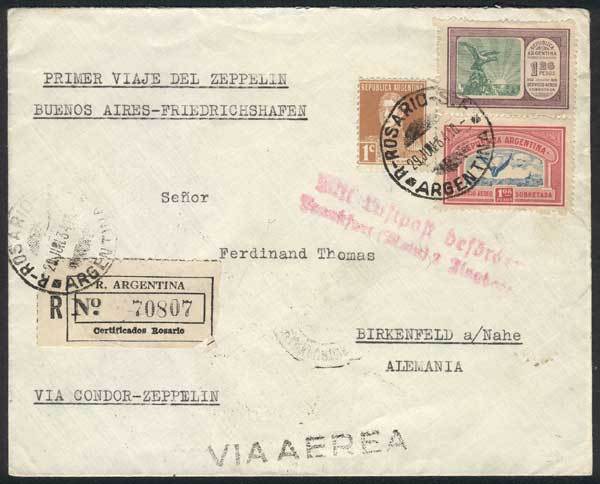 ARGENTINA 29/JUN/1934 ROSARIO - Germany By ZEPPELIN: Registered Cover Franked W - Andere & Zonder Classificatie