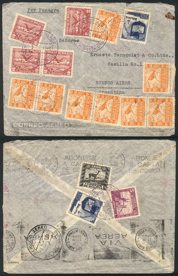 BOLIVIA Airmail Cover Sent From Santa Cruz To Buenos Aires On 5/DE/1940, Specta - Bolivië