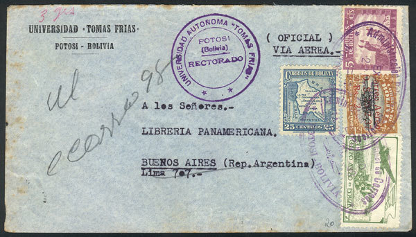 BOLIVIA Airmail Cover Sent From Potosi To Buenos Aires On 22/DE/1940, Very Nice - Bolivië