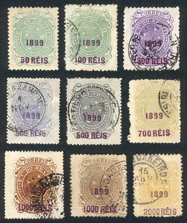 BRAZIL Sc.151/8 + 154a, 1899 Surcharged, Complete Set Of 8 Values + 500R. Lilac - Andere & Zonder Classificatie