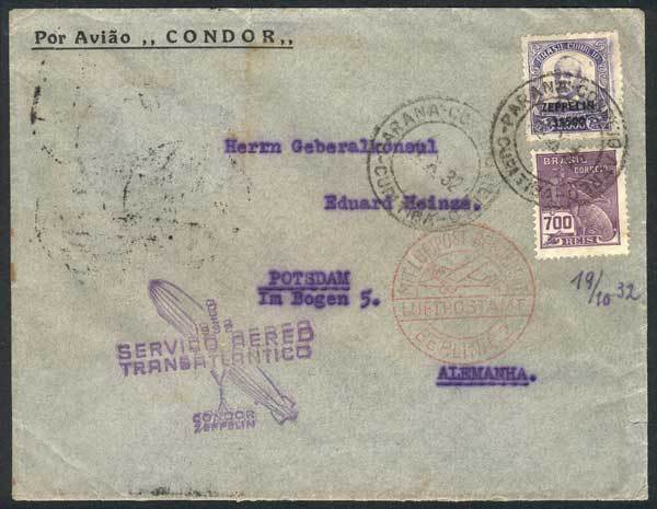 BRAZIL Cover Franked By Sc.C29 + Another Value (3500R. Zeppelin 1932), Sent Fro - Andere & Zonder Classificatie