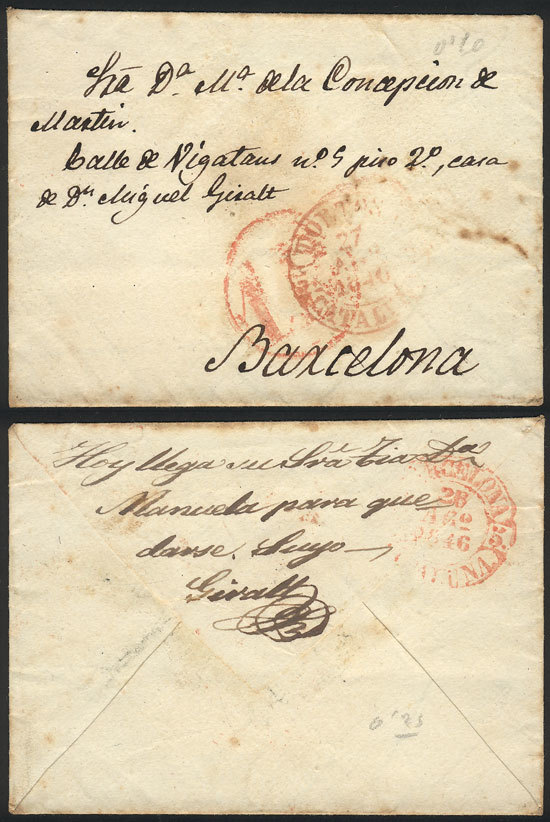 SPAIN Cover Sent To Barcelona On 27/AU/1846 With Interesting Postal Markings, V - Andere & Zonder Classificatie