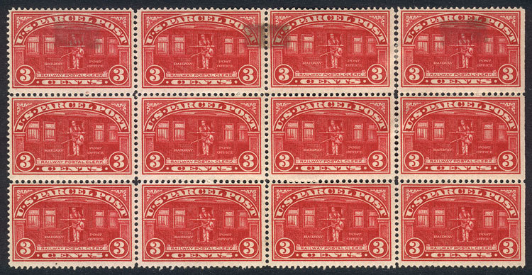UNITED STATES Sc.Q3, 1913 3c. Railway Postal Clerk, Beautiful BLOCK OF 12, The - Reisgoedzegels