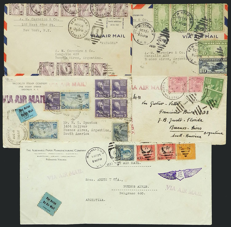 UNITED STATES 5 Airmail Covers Sent To Argentina Between 1931 And 1945, With Ve - Marcofilie
