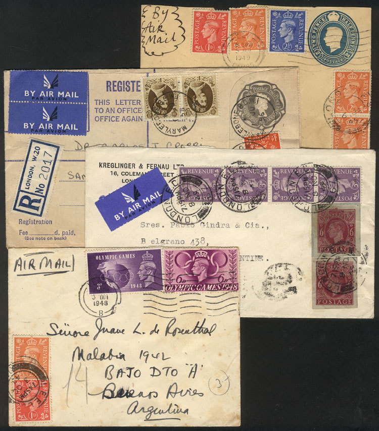 GREAT BRITAIN 4 Covers Sent To Argentina Between 1948 And 1956, Nice Postages! - Dienstzegels