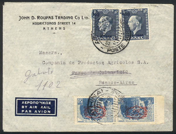 GREECE Airmail Cover Sent From Athens To Buenos Aires On 22/DE/1947, VF Quality - Otros & Sin Clasificación