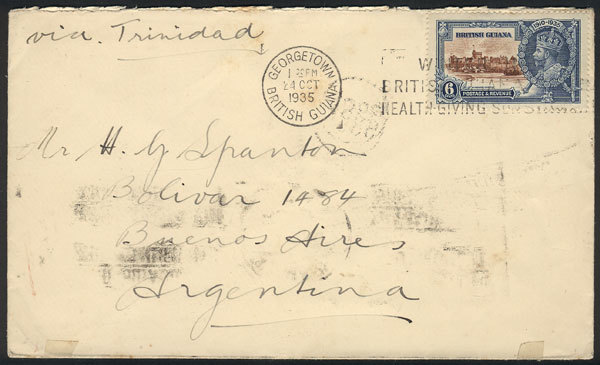 BRITISH GUIANA Cover Sent From Georgetown To Buenos Aires On 24/OC/1935 Franked - Brits-Guiana (...-1966)
