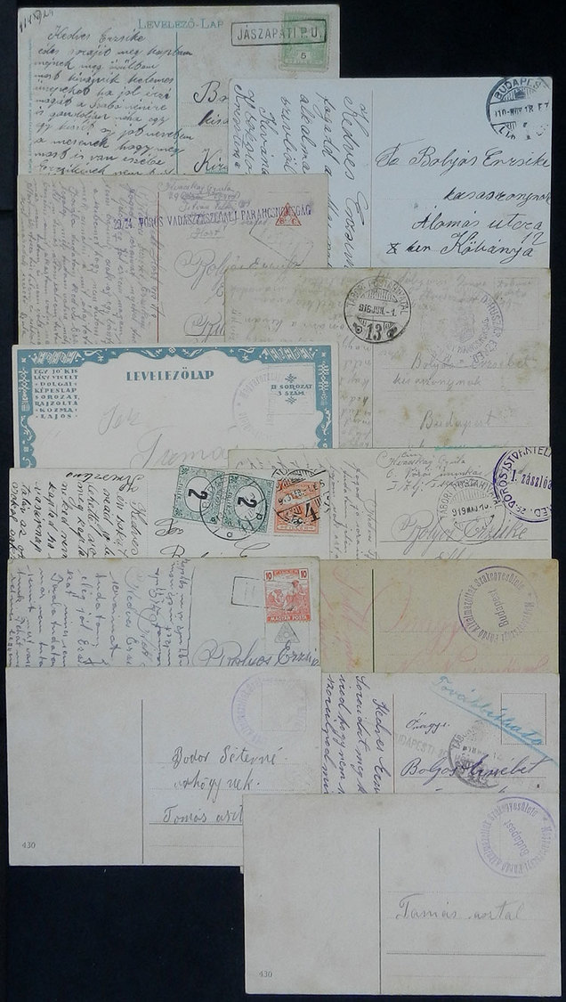 HUNGARY 12 Postcards Used Between 1914 And 1925, Some With Military Free Franks - Andere & Zonder Classificatie