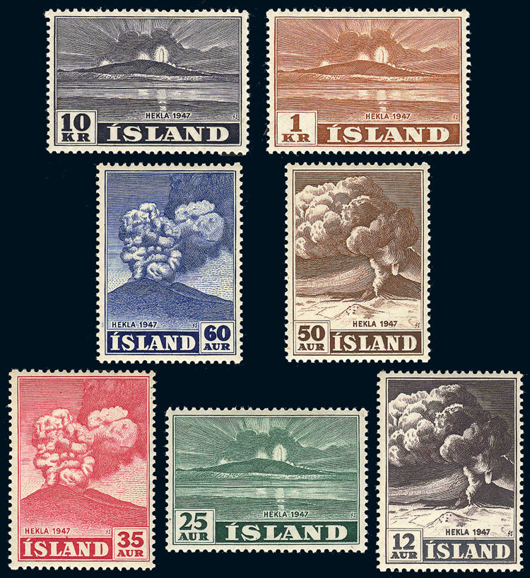 ICELAND Yvert 208/214, 1948 Eruption Of Volcano Hekla, Cpl. Set Of 7 Values, Ve - Andere & Zonder Classificatie