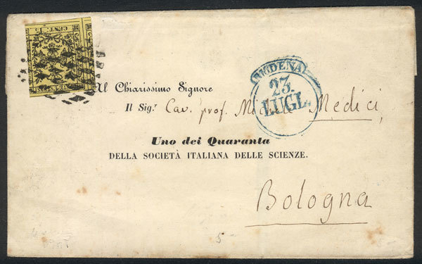 ITALY Folded Cover Franked By Sc.3 (Sa.3), Sent From Modena To Bologna On 23/JU - Modena
