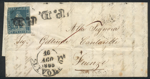 ITALY Sc.5 (Sassone 5) With Short Margins, On A Folded Cover Sent From Livorno - Toscane
