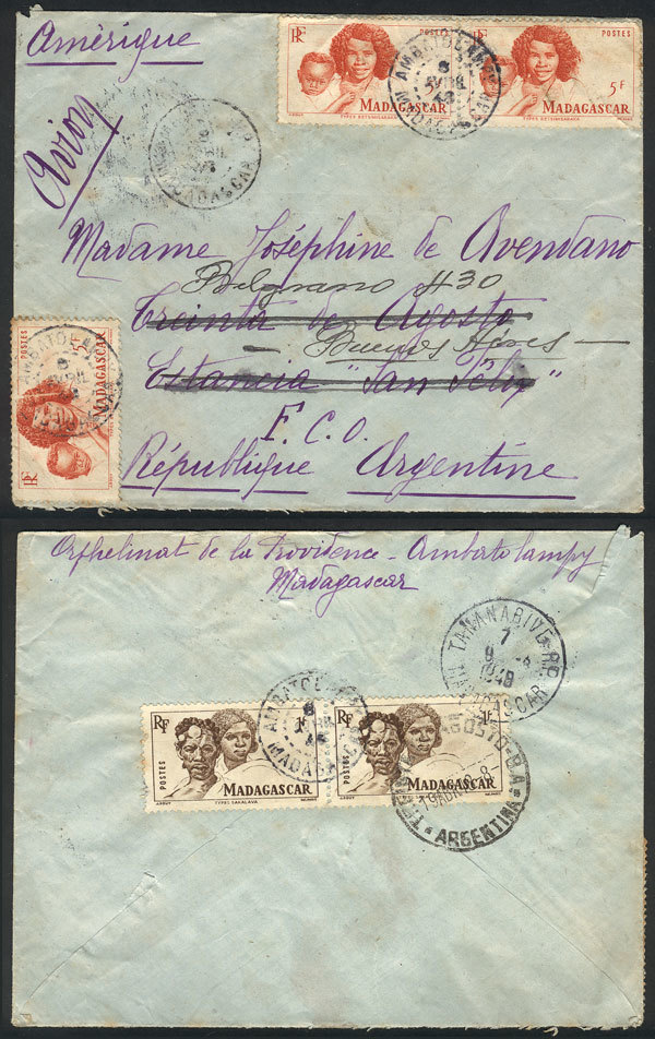 MADAGASCAR Airmail Cover Sent From AMBATOLAMPY To Buenos Aires On 8/OC/1948 Fra - Andere & Zonder Classificatie