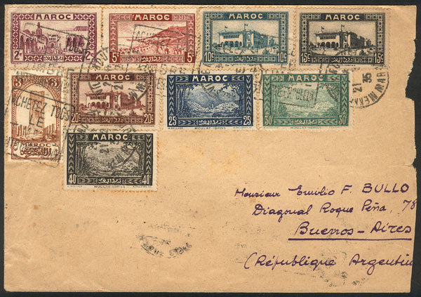 MOROCCO Cover Sent To Buenos Aires On 21/FE/1935, With Very Nice Multicolor Pos - Marokko (1956-...)