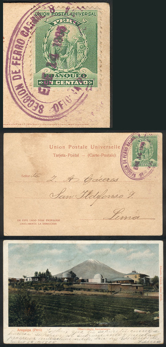 PERU PC With View Of The Observatory Of Arequipa, Franked With 1c. And Sent To - Peru