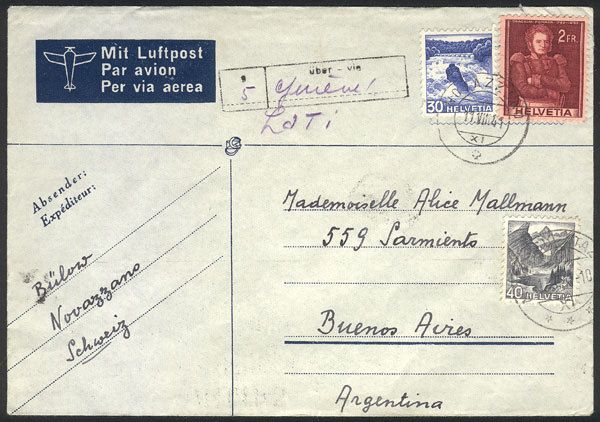 SWITZERLAND Airmail Cover Sent From NOVAZZANO To Buenos Aires On 11/AU/1941 Fra - Andere & Zonder Classificatie