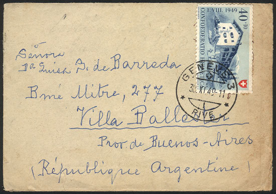 SWITZERLAND Cover Sent From Geneve To Buenos Aires On 3/NO/1949 With Nice Posta - Andere & Zonder Classificatie