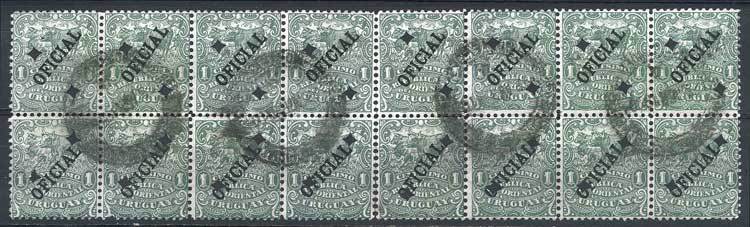 URUGUAY Year 1907, 1c. Green, Large Block Of 16 Examples, Used And With Diamond - Uruguay